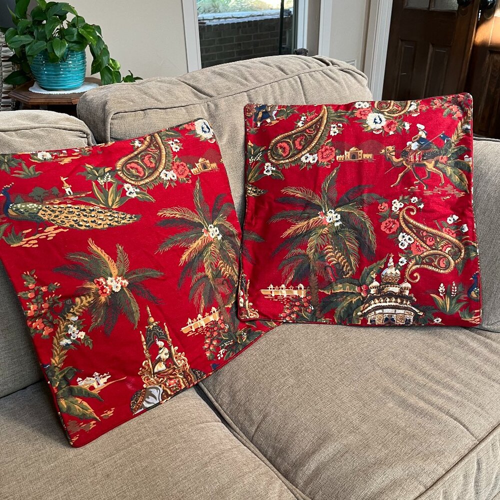 Pottery Barn Pillow Covers Spice Route Chinoiserie 20" Linen Blend 2007  Set/2